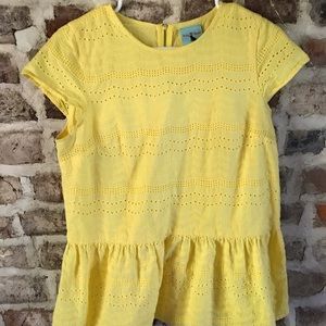 Yellow Cap Sleeved Peplum Top